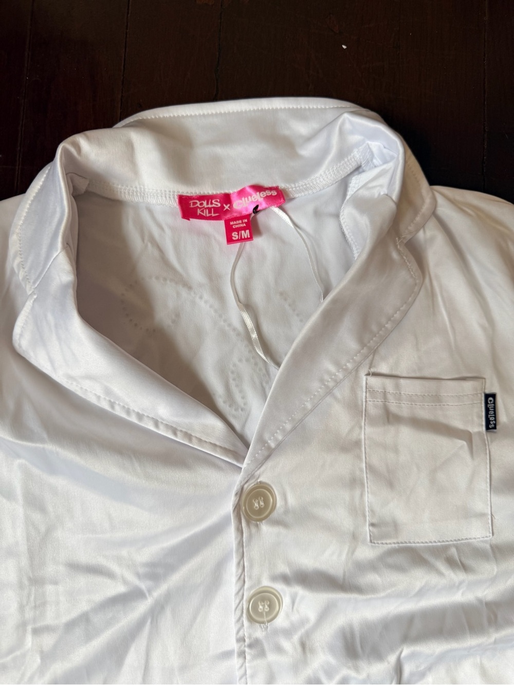 Dolls Kill Clueless White Feather Trim Satin PJ Set - Picture 2 of 5